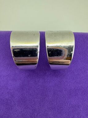 💛 Vintage Nina Ricci Wide Chunky Silver Hoop Earrings | Designer Clip On